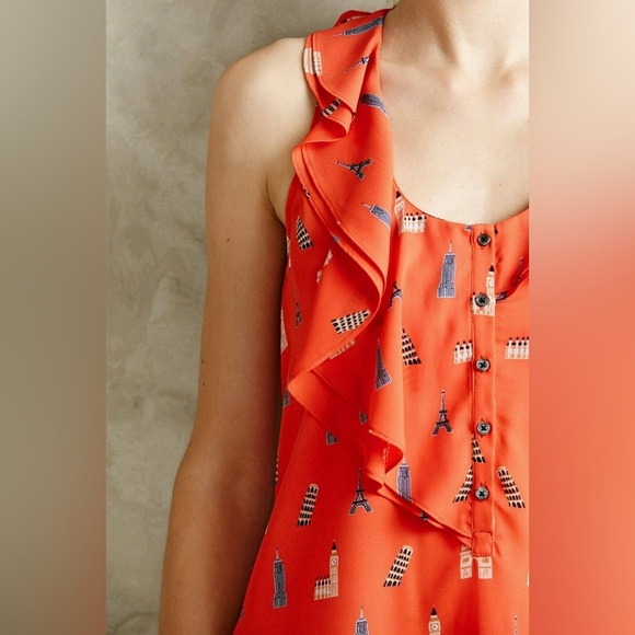 Maeve Paris Print Ruffle Sleeveless Blouse - Picture 7 of 7